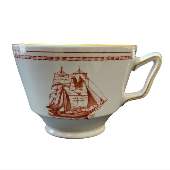 Spode Trade Winds Cup Saucer Red Gold England Fine Stone W128 Design C 1805 - Picture 2 of 11